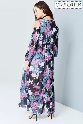 Girls On Film Curve Floral Print Cold Shoulder Maxi Dress